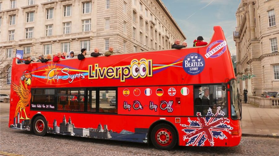 Liverpool: Open-Top Sightseeing Hop-On Hop-Off Bus Tour - On-board experience: live guides, recorded audio, and photo reality