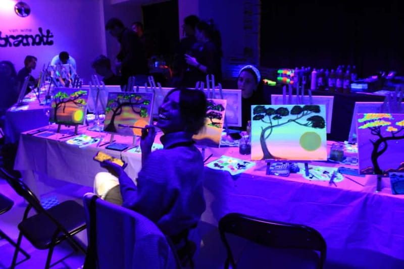 London: Paint and Sip in the Dark with Bottomless Drinks - Music and social energy: date night, girls night, or solo