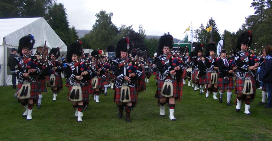 Royal Highland Braemar Gathering, transfer from Edinburgh - The Gathering in full swing: pipers, Highland dancers, and the big crowd energy